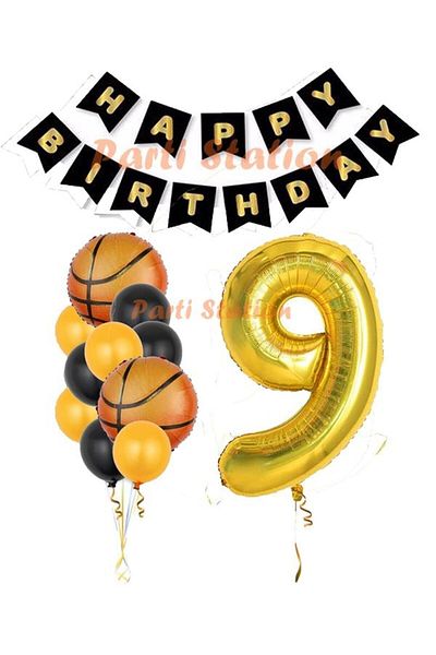 Parti Station Basketball Concept 9 Years Old Balloon Set Basketball Theme Birthday Balloon Set