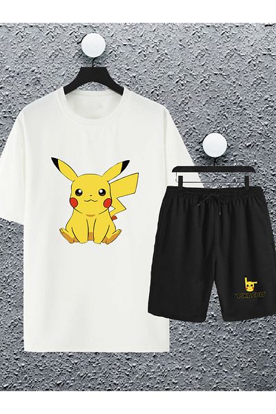 macklin Unisex Women Men Cute Pikachu Printed Oversize Tshirt and Shorts Tracksuit Set