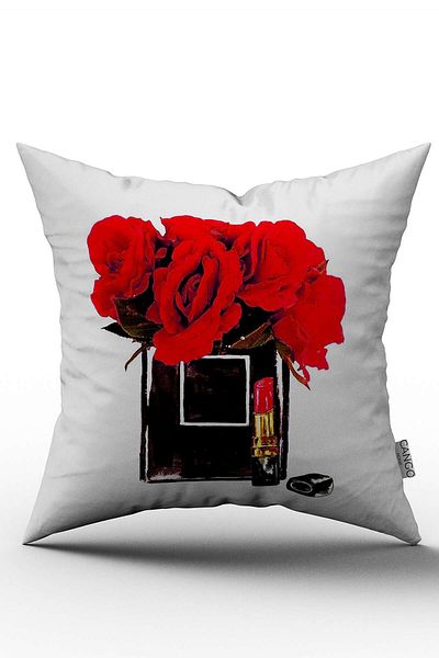 Cango Home Husă de pernă decorativă roșie neagră cu imprimeu digital cu figurine de parfum și ruj - OTYK635