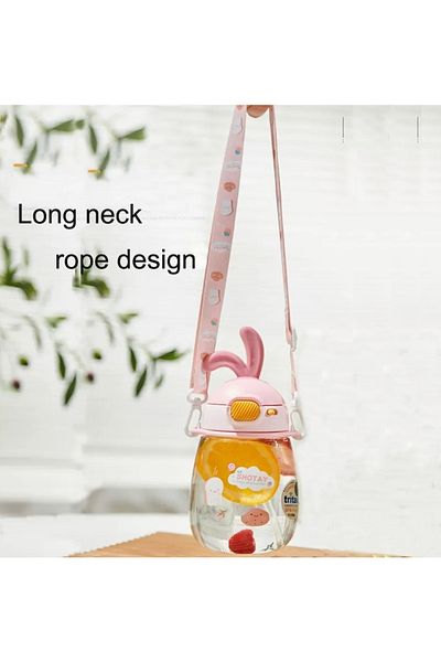 Shotay St-7008 600ml Pink Eared Tritan Straw Hanging Flask