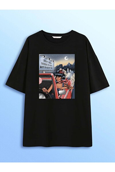 Jose Clothing تي شيرت أسود مطبوع بأكمام قصيرة للجنسين