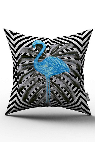 Cango Home Față de pernă cu două fețe, alb, negru, albastru tropical, model flamingo, imprimată digitală - Otyk588-ct
