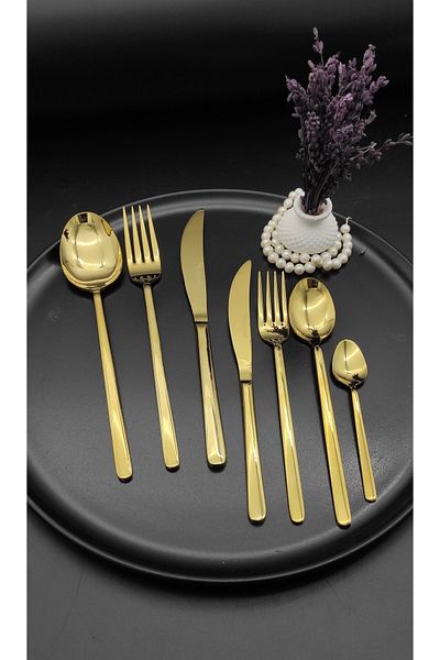 BRONDOFF Lilyum 36 Piece Titanium Gold Fork Spoon Knife Set