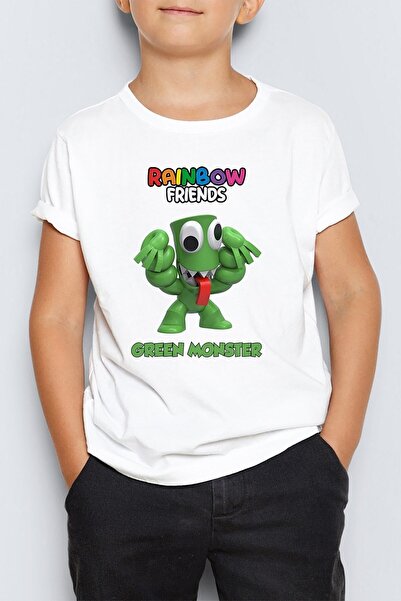Morinna Rainbow Friends Green Monster Printed Unisex Kids T-Shirt T-Shirt Mr-09