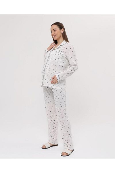 Nehir tekstil Front Buttoned Maternity and Postpartum Seasonal Long Sleeve Pajama Set