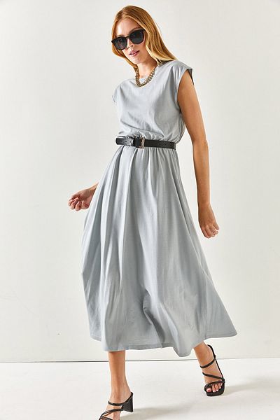 Olalook Women's Gray Elastic Waist Bat Combed Cotton Dress ELB-19001509