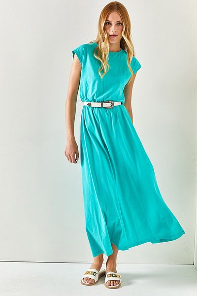 Olalook Women's Green Elastic Waist Bat Combed Cotton Dress ELB-19001509