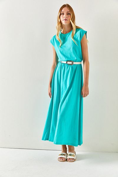 Olalook Women's Green Elastic Waist Bat Combed Cotton Dress ELB-19001509