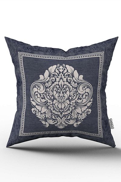 Cango Home Husă de pernă cu model damasc decorativ albastru și alb cu imprimare digitală Cgh1053
