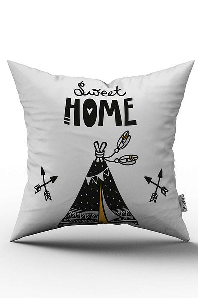 Cango Home Sweet Home, alb, negru, pernă scrisă cu două fețe - Cgh093-ct