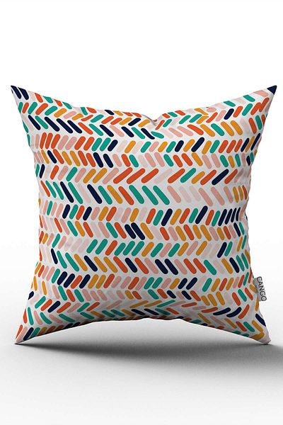 Cango Home Orange Green Tropical Geometric Patterned Digital Printed Throw Pillow Cover Cgh1045