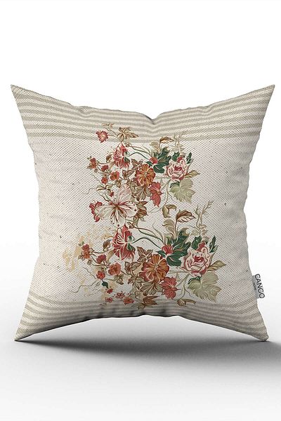 Cango Home Husă de pernă cu model floral în dungi cu imprimare digitală - portocaliu crem Cgh1061