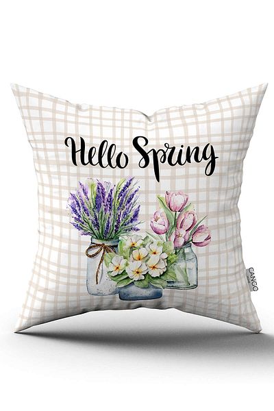 Cango Home Husă de pernă cu imprimeu digital cu model floral cu tematică de primăvară alb crem Cgh1088