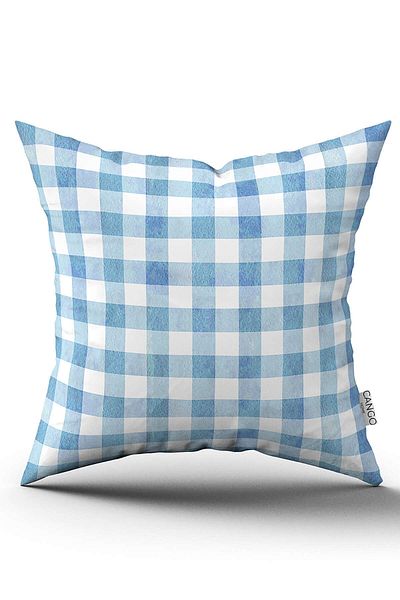 Cango Home Husă de pernă cu imprimeu digital în carouri albastru și alb Cgh1091