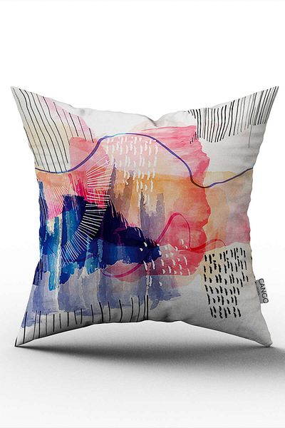 Cango Home Husă de pernă cu model decorativ modern abstract, alb, roz, imprimată digitală, Cgh1096