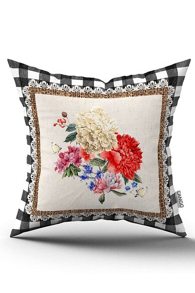 Cango Home Husă de pernă cu model floral alb-negru imprimată digital - Cgh1092