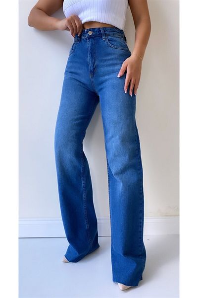 SEDA FİDAN Pantaloni Jeans cu picioare late Albastru