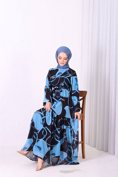 Neşeli Butik Γυναικείο φόρεμα με μοτίβο από εισαγόμενο ύφασμα σιφόν Sms009
