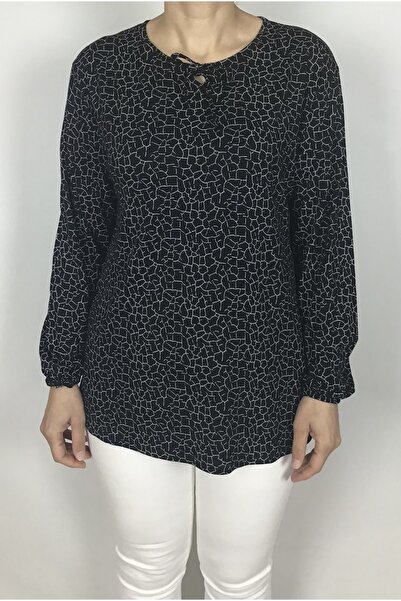 ECE GİYİM String Collar and Rubber Sleeve Combed Cotton Blouse - Lycra and Patterned