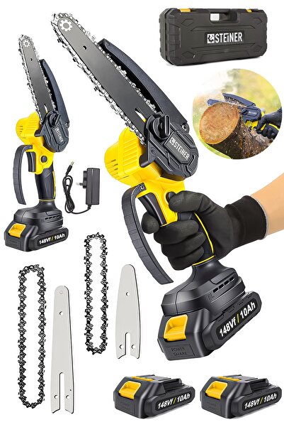STEİNER Alman 148 Vf 10 Ah %100 Kömürsüz Motor Akülü Dal Kesme Budama Testere Bıçkı Makinesi 15 Cm Sarı
