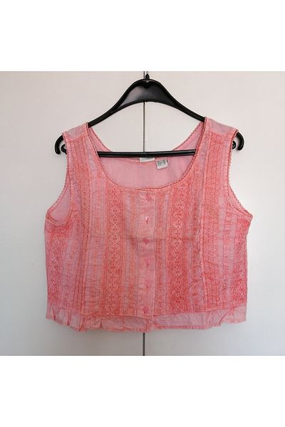 Butik Tülin Authentic cotton grinding pink water stone guipure ruffle buttoned back lace-up short blouse Made in India