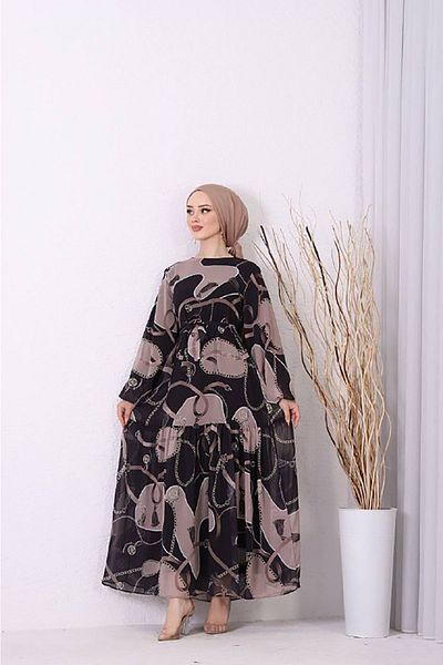 Neşeli Butik γυναικείο σιφόν εισαγόμενο υφασμάτινο μοτίβο φόρεμα hijab SMS009