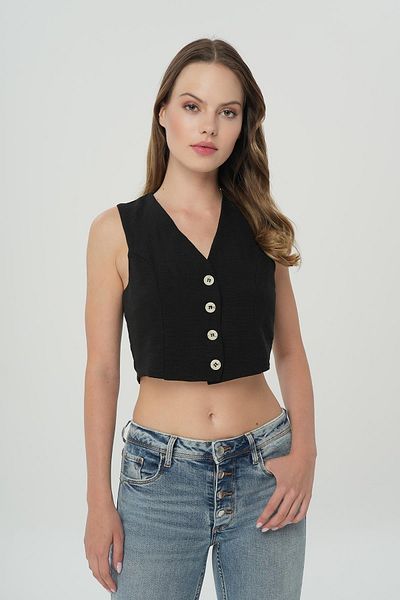 CROSS JEANS سترة سوداء بأزرار 75427-020