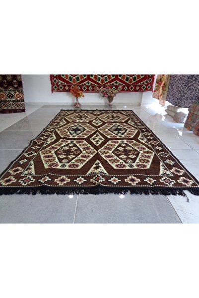 ŞAHMERDANOĞLU Kahverengi Anadolu Motifli Kilim, Kaymaz Tabanlı, Yıkanabilir, ...