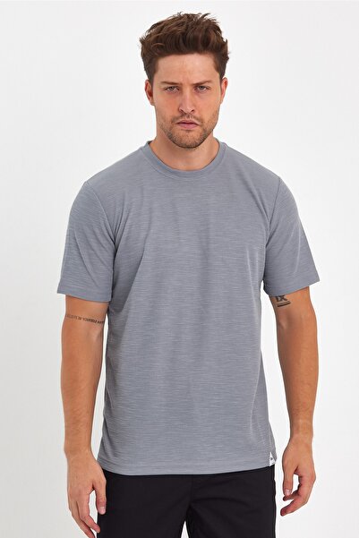 Gri Örme Ense Detaylı Tasarım T-Shirt