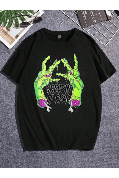 Jose Clothing UNISEKS CRNA MAJICA SA ŠTAMPOM O Oversize kroj KRATA RUKAVA