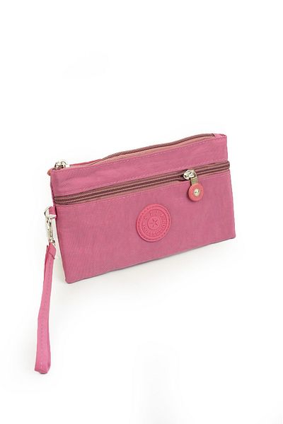 İMAKS Crinkle/Clinker Water Repellent Fabric 2 Zippers Wrist Strap Mobile Phone Handbag Wallet Rose Pink 1115