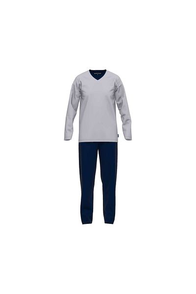 Tom Tailor Herren Schlafanzug – Baumwolle V-Ausschnitt-Pyjama, Logo, Einfarbig, Lang