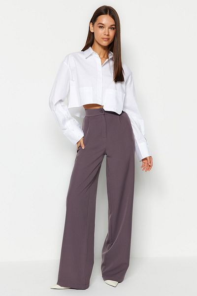 Trendyol Collection Anthrazitfarbene gewebte Hose mit weitem Bein – TWOAW22PL0139