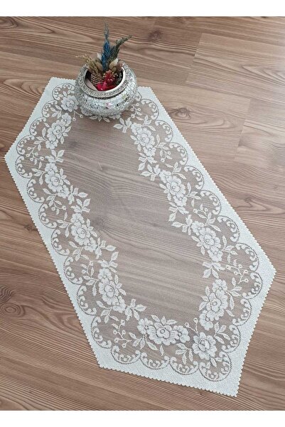 WENESSİ غطاء عداء قصير من التول المحبوك بنمط الورد مقاس 40 × 90 (كريمي)