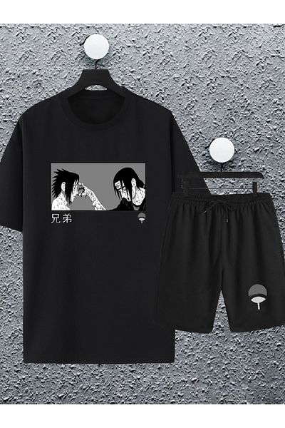 macklin Unisex Women Men Uchiha Itachi Anime Printed Oversize Tshirt and Shorts Tracksuit Set