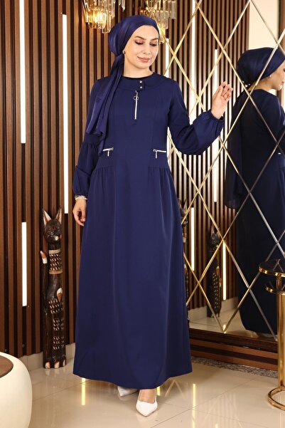 Modamihram Zipper Detailed Dress Indigo 10269