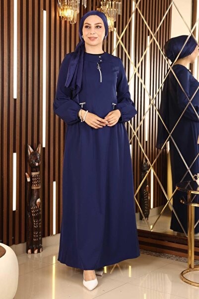 Modamihram Zipper Detailed Dress Indigo 10269
