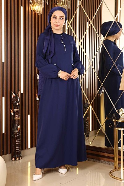 Modamihram Zipper Detailed Dress Indigo 10269
