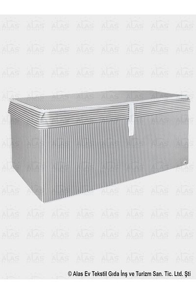 ALAS Κουτί Mega ριγέ βαμβακερό 3 τεμαχίων - 60x40x30 γκρι