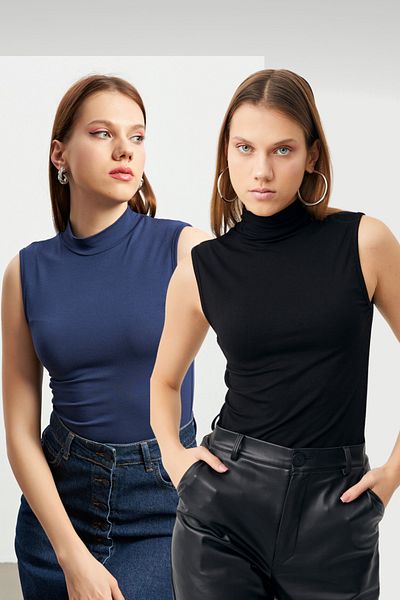 Bipantolon Body fără mâneci din 2 piese, negru, bleumarin