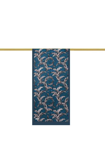 Bursa İpek Petrol Blue Leaf Pattern Silk Scarf