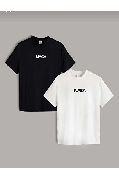 İmpavido حزمة من 2 تي شيرت مطبوع عليه رقبة دائرية باللونين الأبيض والأسود