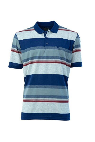 Oppland Men's Polo Collar Pocket Short Sleeve Ringer Stylish Line Patterned Full Pattern Cotton Fabric T-Shirt