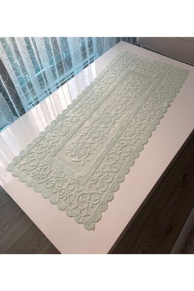 WENESSİ غطاء عداء قصير من التول المحبوك بنمط عثماني 40 × 90 (أخضر فستقي)