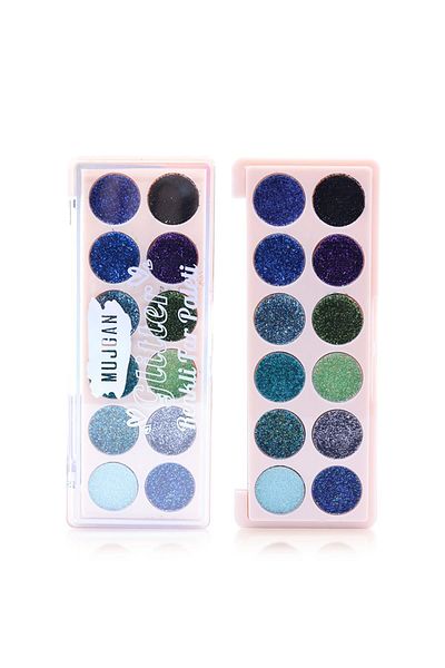 MUJGAN Blue Glitter Palette - 12 Pack Blue Berry