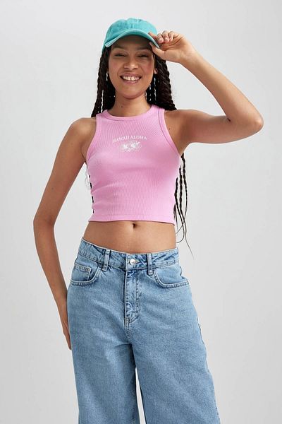 DeFacto Atlet de camisole cu nervuri, cu decolteu rotund, imprimat, îmbrăcat B2007ax23hs