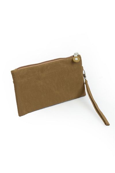 İMAKS Crinkle/Clinker Water Repellent Fabric 2 Zippers Wrist Strap Mobile Phone Handbag Wallet Khaki 1115