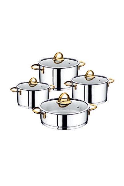 OMS PASLANMAZ Oms 1097 - طقم أواني طهي من الفولاذ باللون الذهبي مكون من 8 قطع