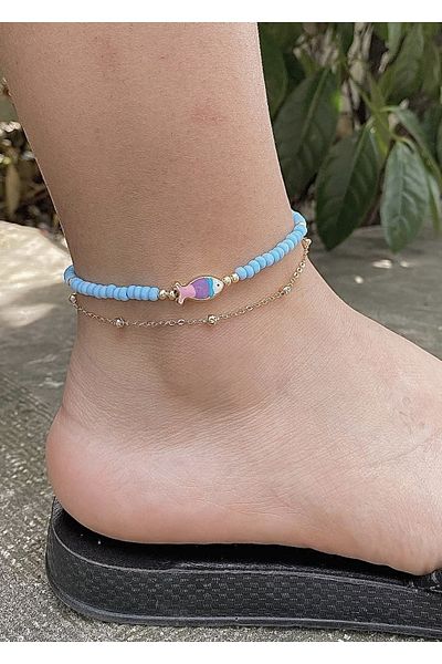 takıtarzım Anklet baby blue fish figured chain bead anklet