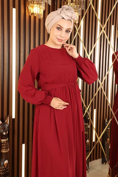 Modamihram Rochie de seara din sifon cu manșete elastice Roșu Claret 12003